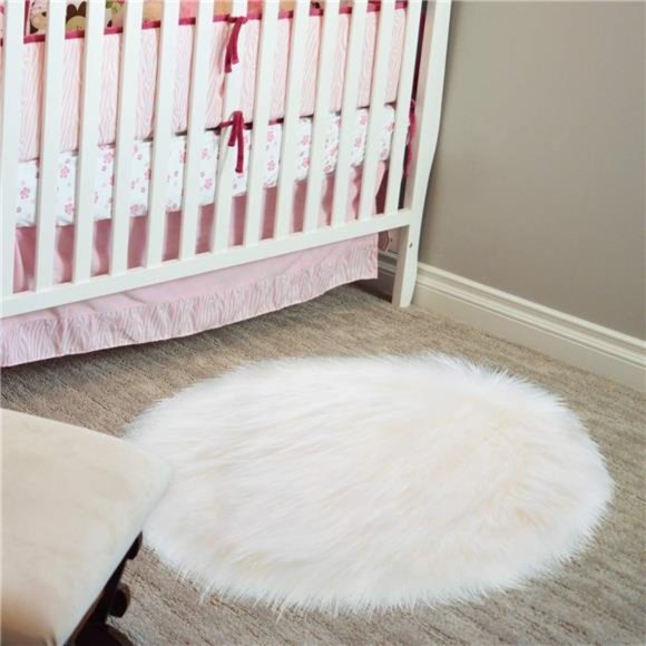20 x 20 inch Round Fluffy Rug Faux Fur Round Rug Shaggy Floor Area Carpet - Picture 1 of 8